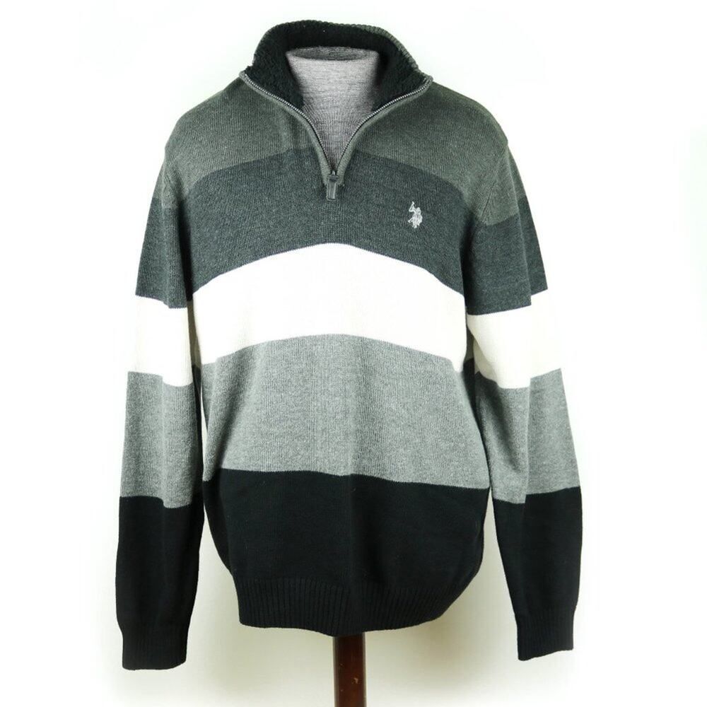 U.S. POLO Assn. Black Grey Stripe Knit Pullover LARGE